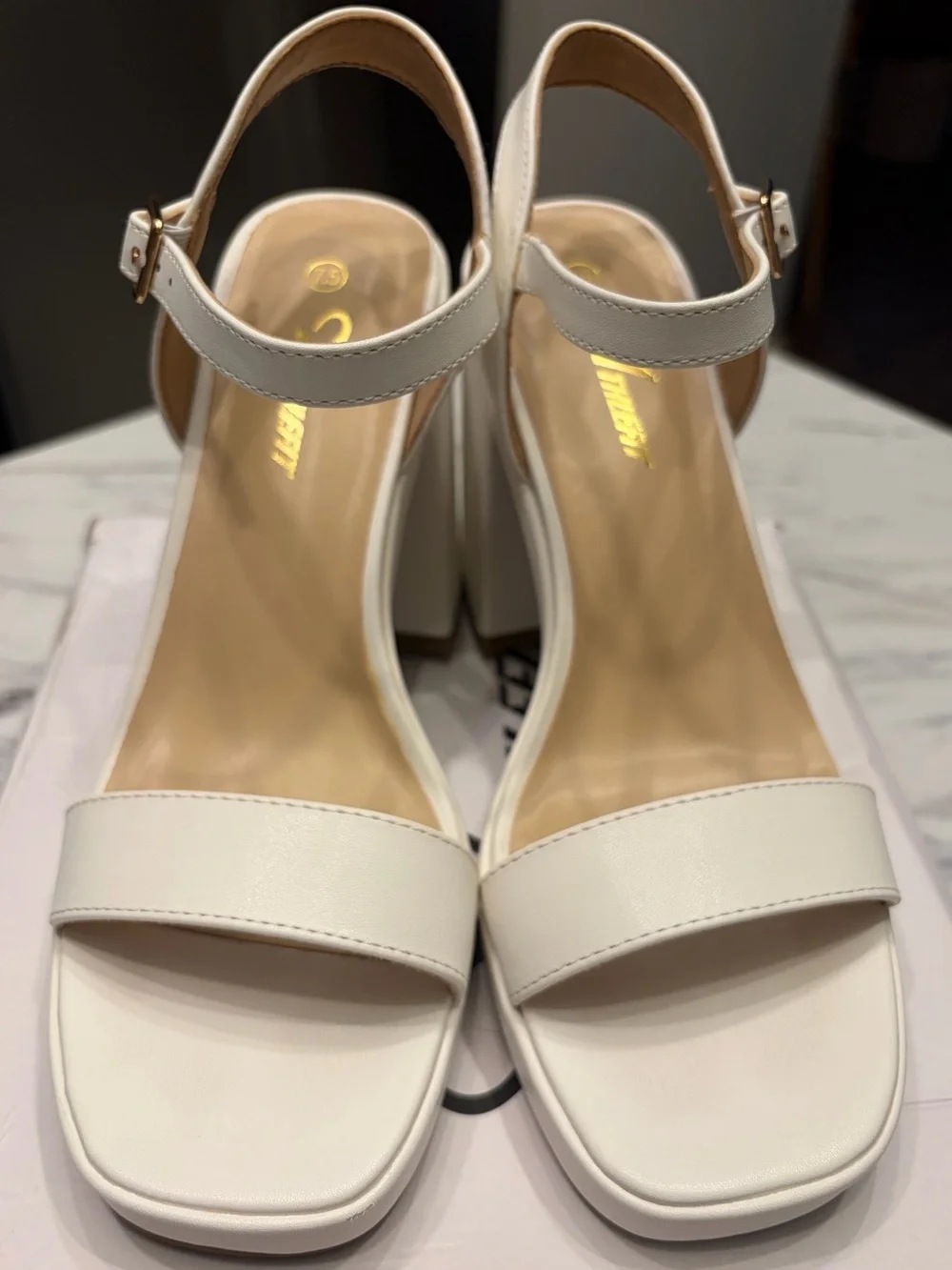 Athlefit White Platform Chunky Heel Sandals Women's US Size 7.5